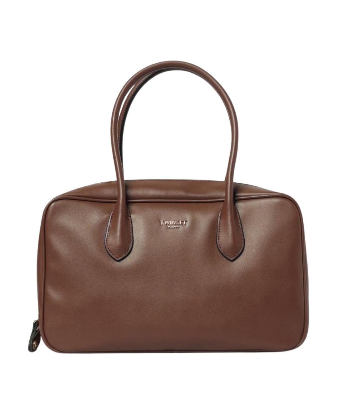 TWIN-SET Коричневая сумка с короткими ручками из искусственной кожи, фото 1