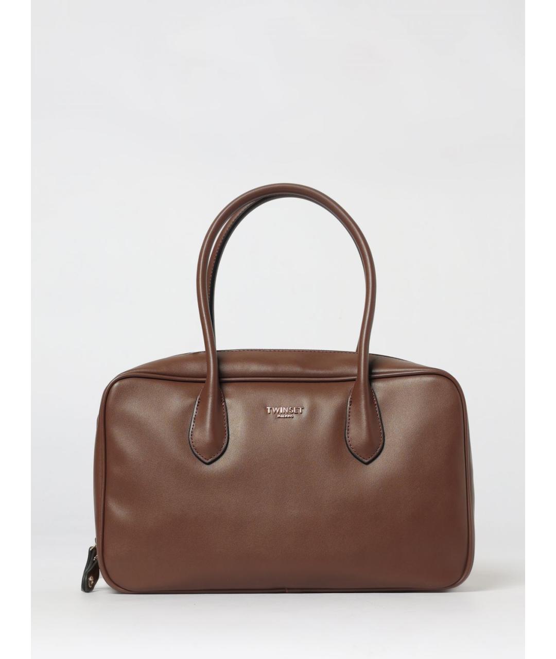 TWIN-SET Коричневая сумка с короткими ручками из искусственной кожи, фото 4