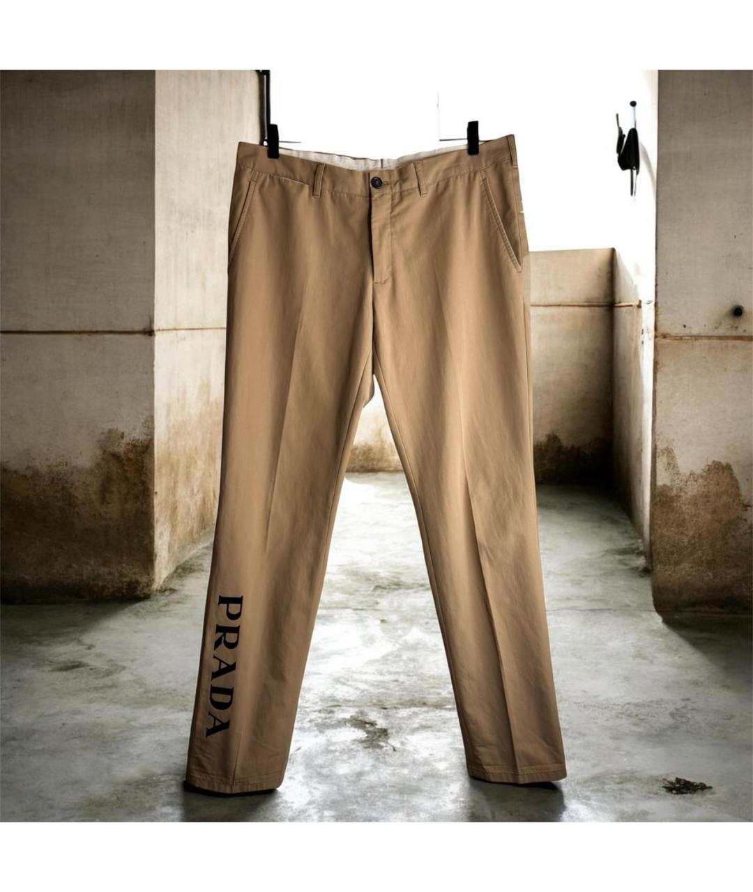 PRADA Горчичные хлопко-эластановые брюки чинос, фото 9