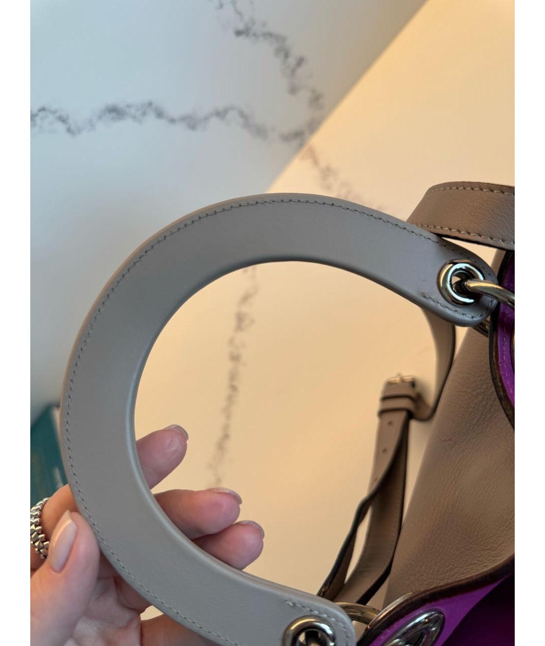 CHRISTIAN DIOR Серая кожаная сумка с короткими ручками, фото 5