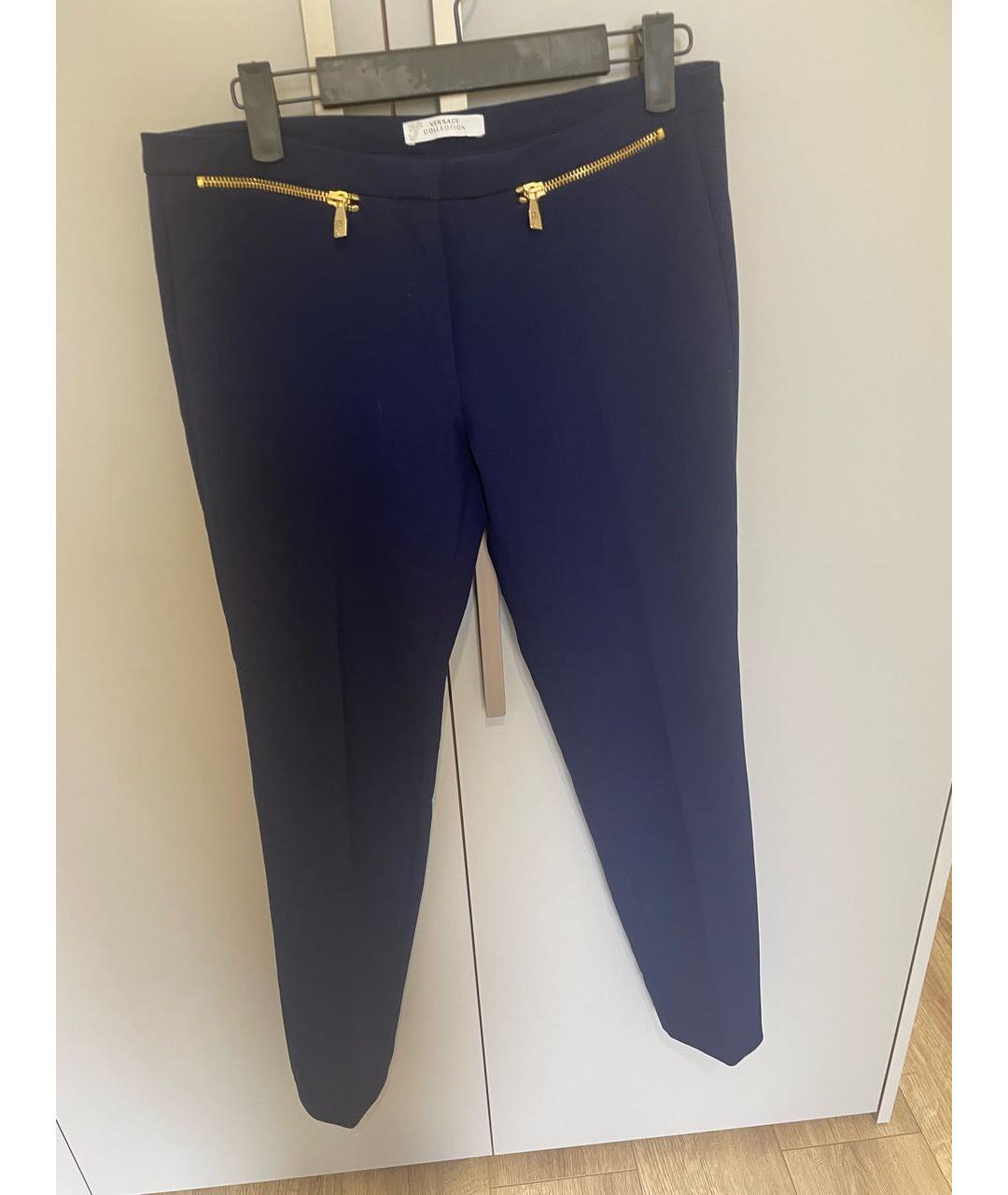 VERSACE COLLECTION Темно-синие полиэстеровые брюки узкие, фото 7