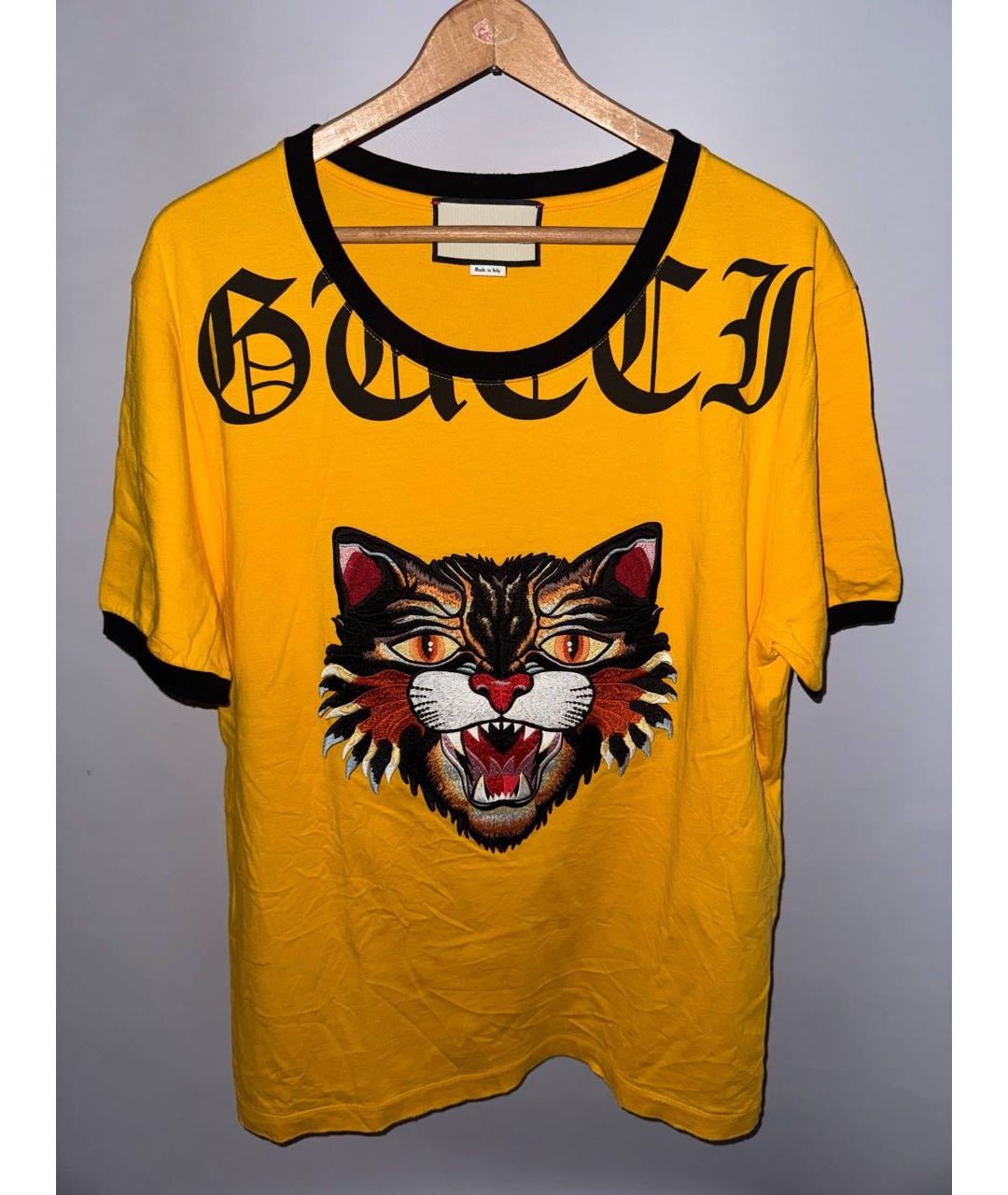 GUCCI Желтая хлопковая футболка, фото 3