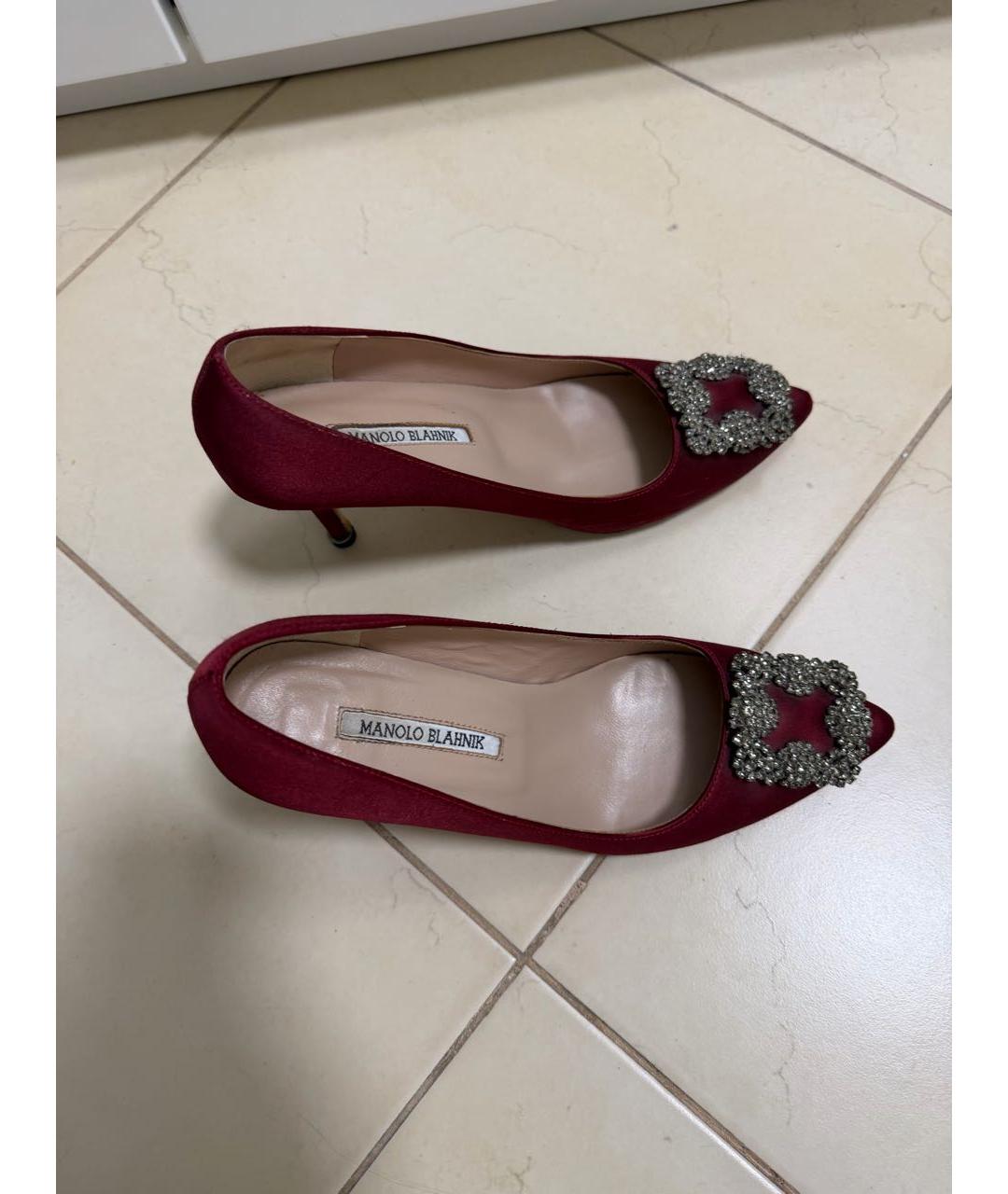 MANOLO BLAHNIK Бордовые текстильные туфли, фото 4