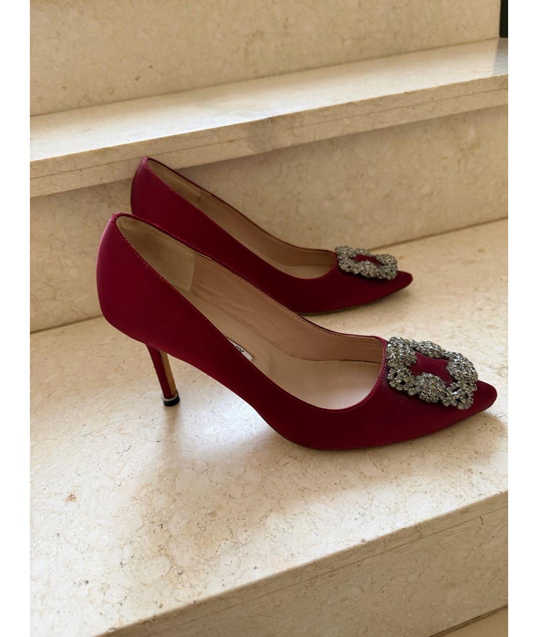MANOLO BLAHNIK Бордовые текстильные туфли, фото 9
