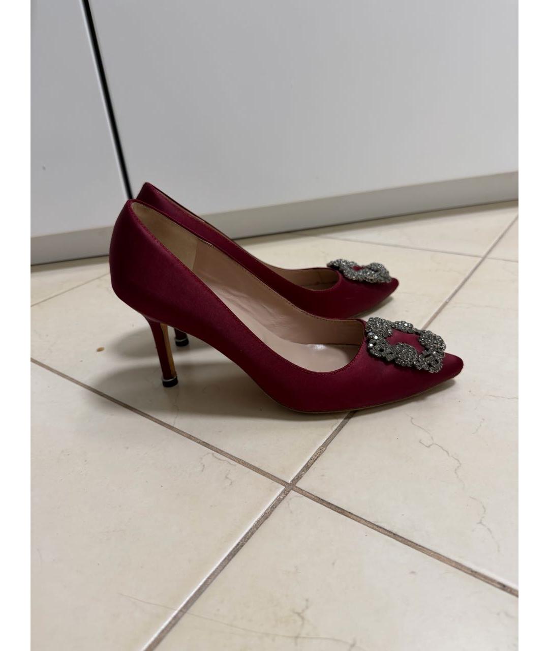 MANOLO BLAHNIK Бордовые текстильные туфли, фото 2