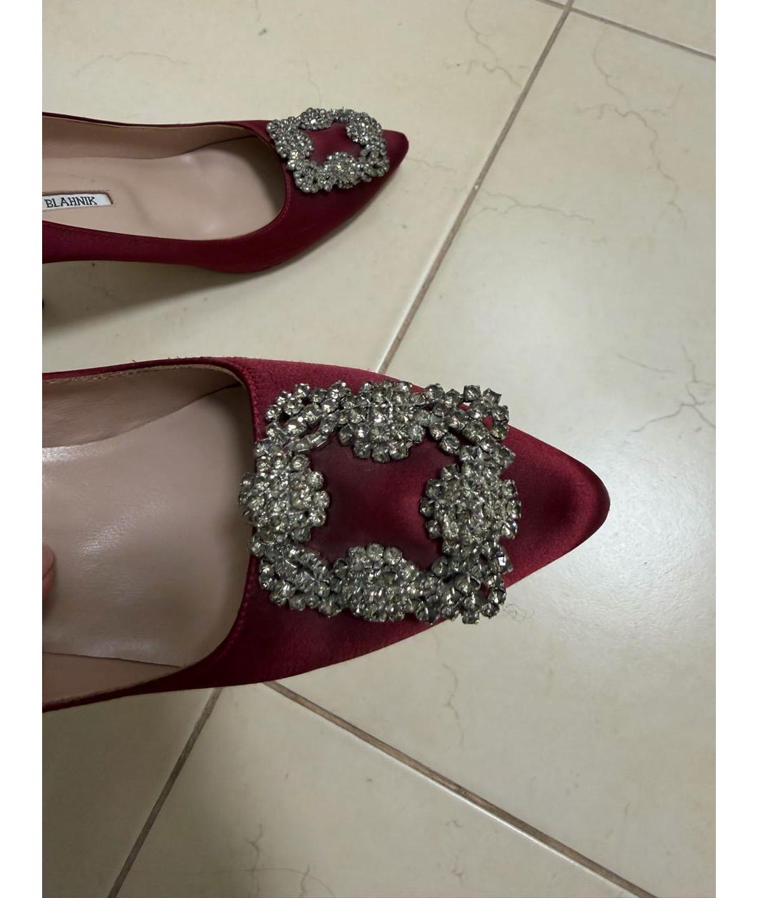 MANOLO BLAHNIK Бордовые текстильные туфли, фото 6