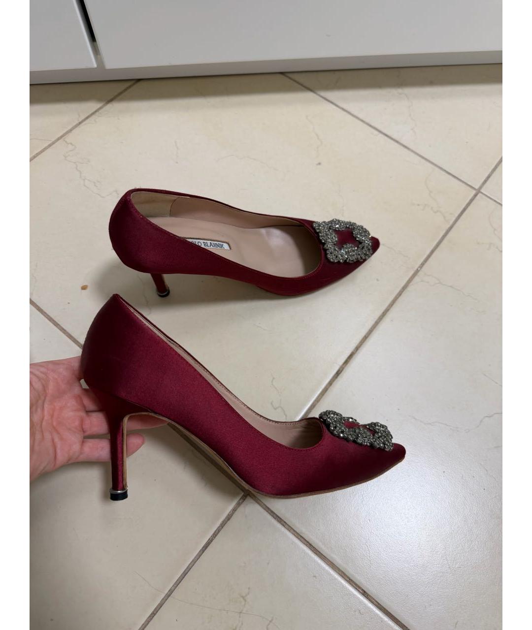 MANOLO BLAHNIK Бордовые текстильные туфли, фото 3