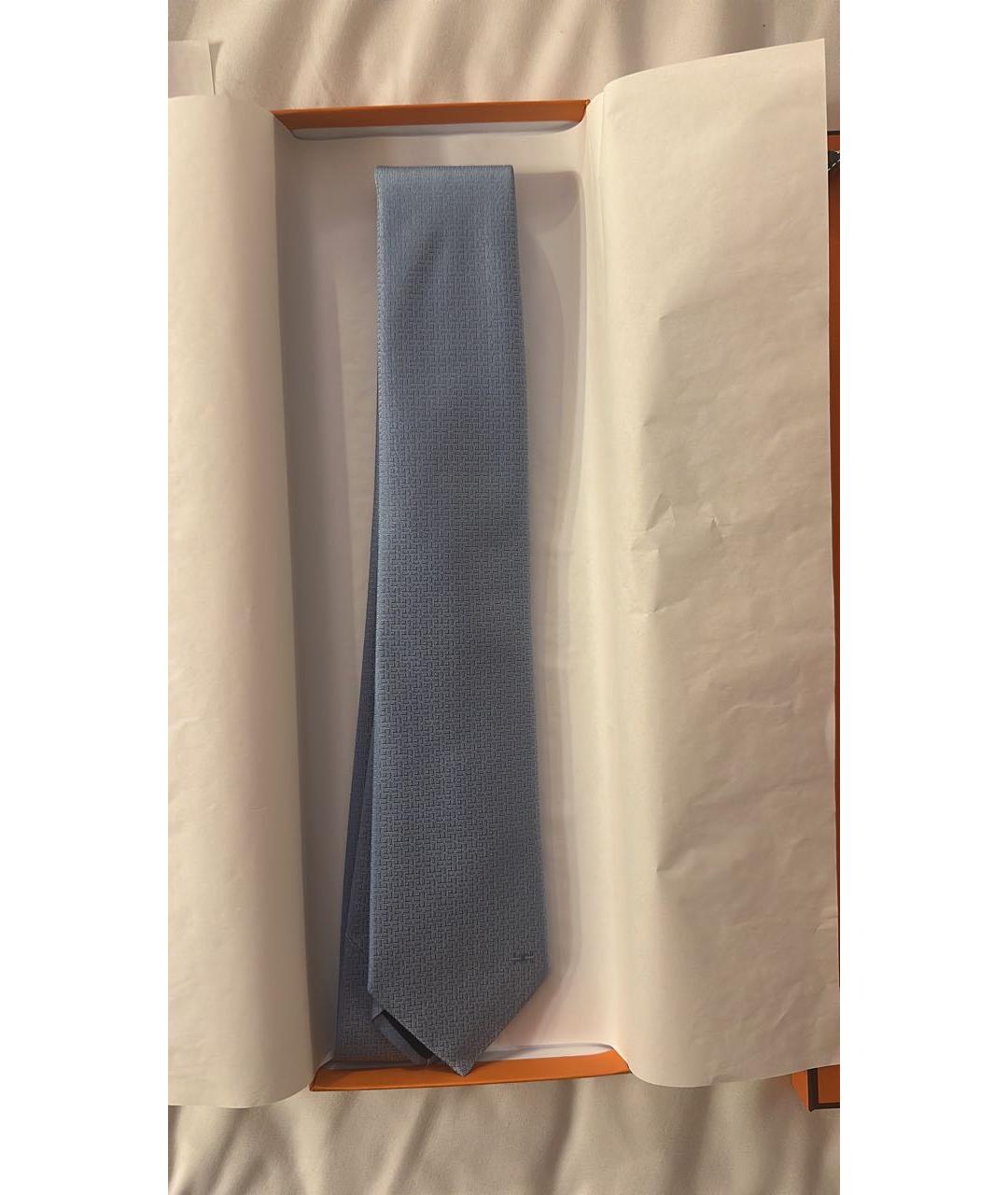 HERMES Голубой шелковый галстук, фото 5