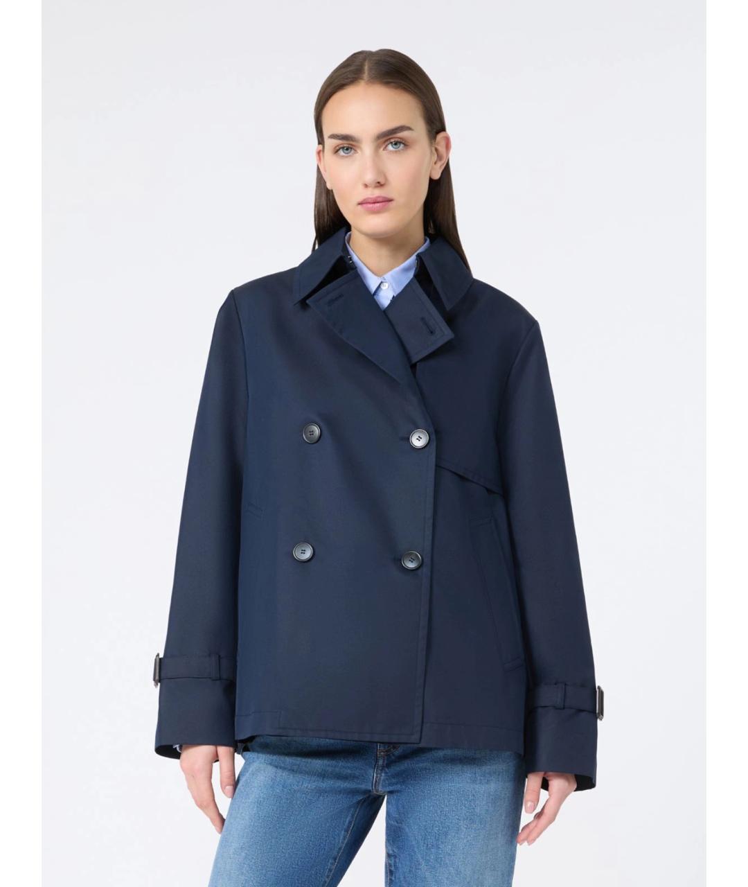 WEEKEND MAX MARA Темно-синий хлопковый тренч/плащ, фото 3