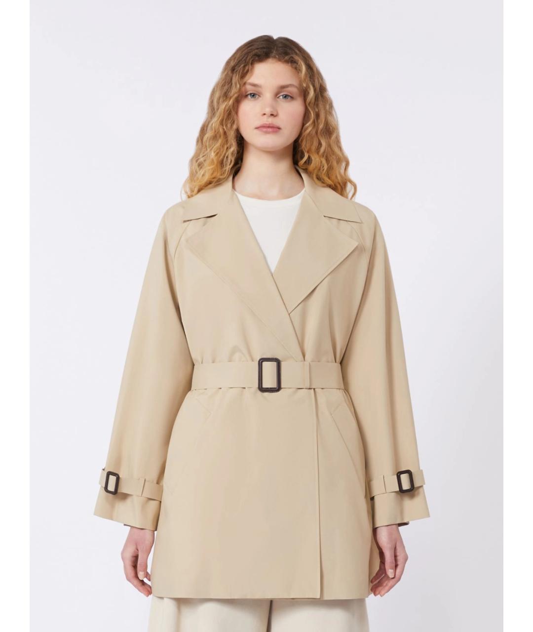 WEEKEND MAX MARA Бежевый полиэстеровый тренч/плащ, фото 3