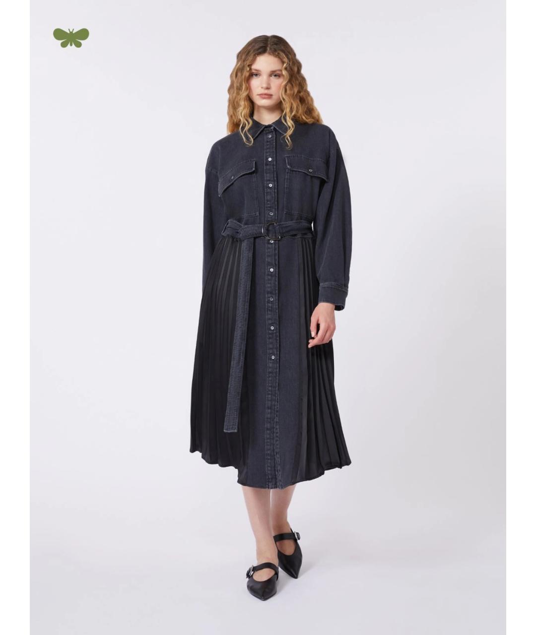 WEEKEND MAX MARA Черное хлопковое повседневное платье, фото 2