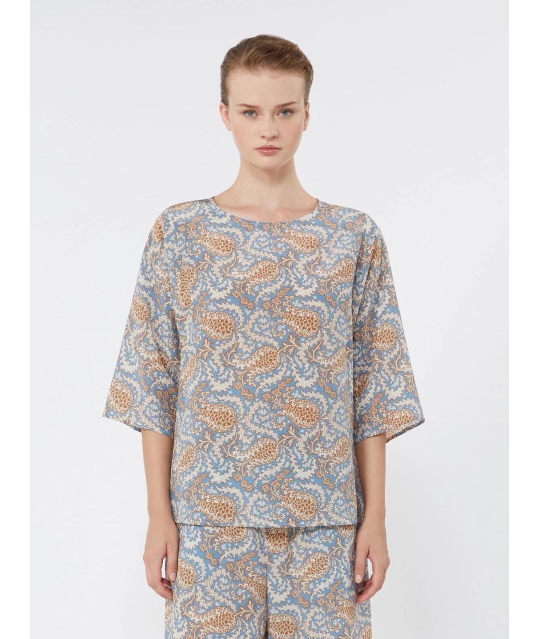 WEEKEND MAX MARA Синяя шелковая блузы, фото 3