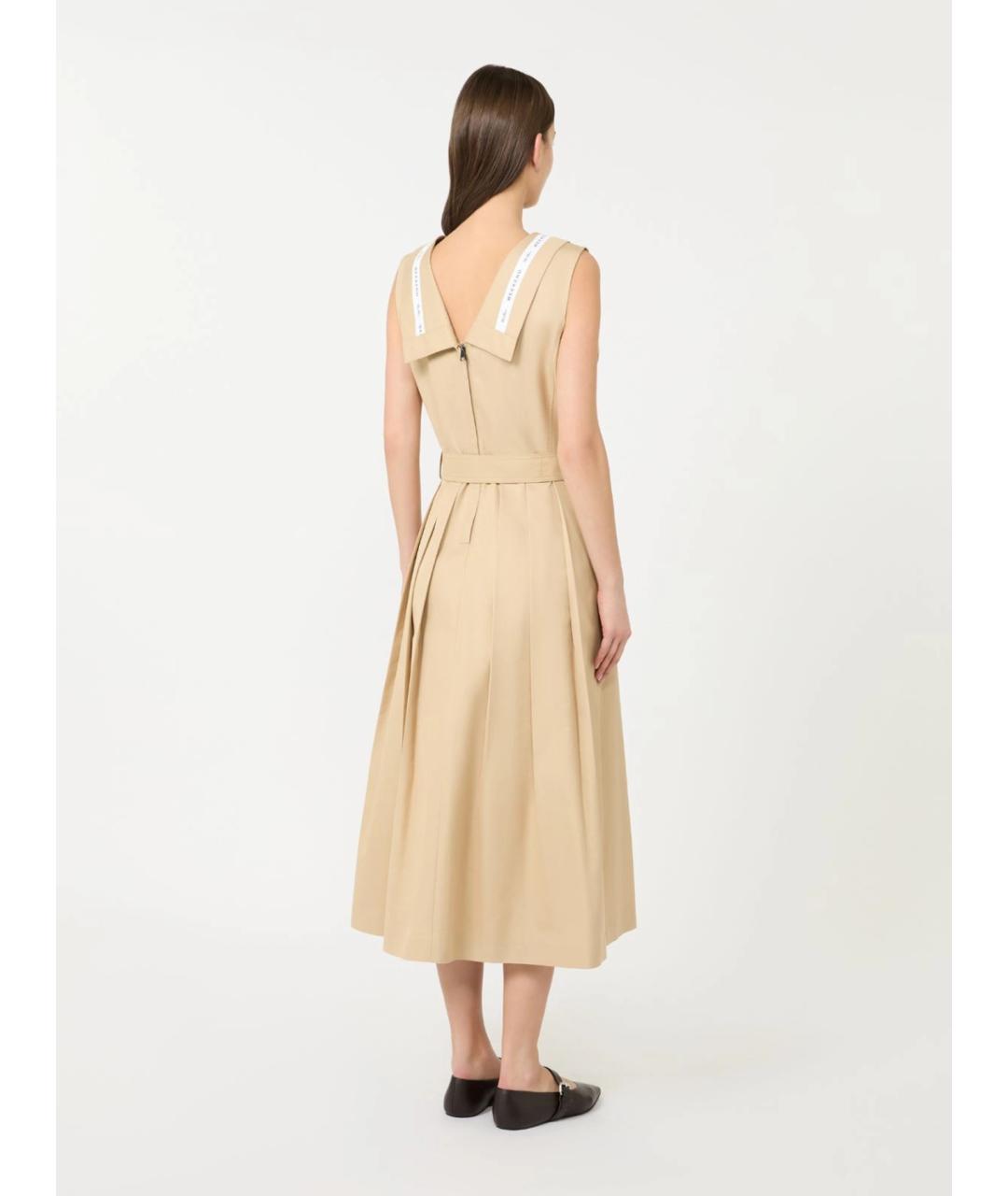 WEEKEND MAX MARA Бежевое хлопковое повседневное платье, фото 3