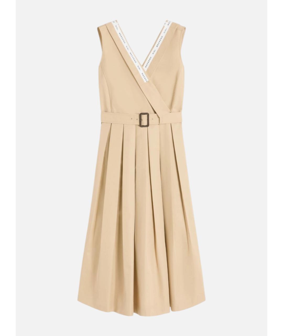 WEEKEND MAX MARA Бежевое хлопковое повседневное платье, фото 5