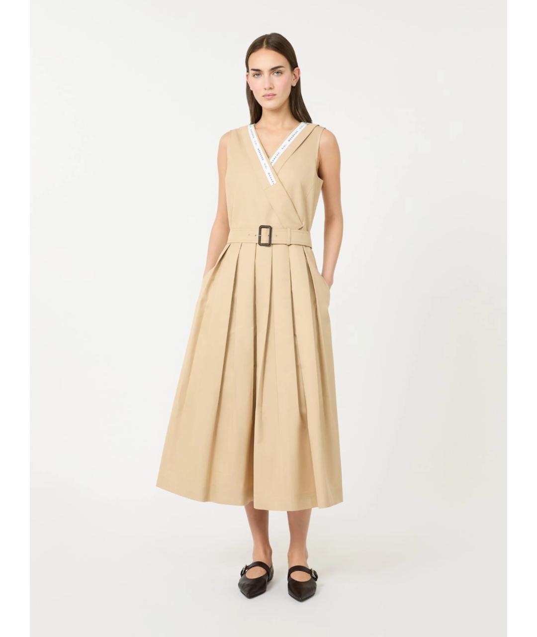 WEEKEND MAX MARA Бежевое хлопковое повседневное платье, фото 2