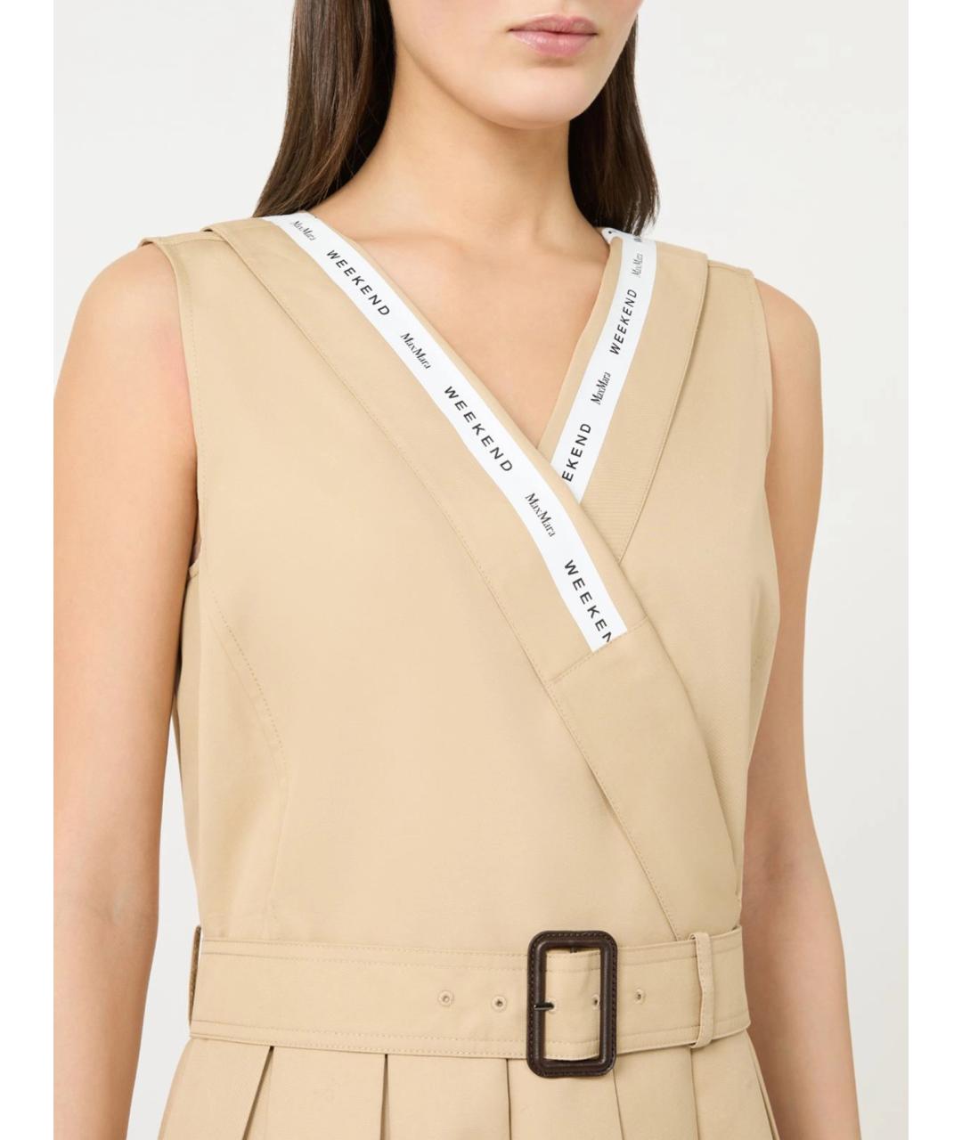 WEEKEND MAX MARA Бежевое хлопковое повседневное платье, фото 4