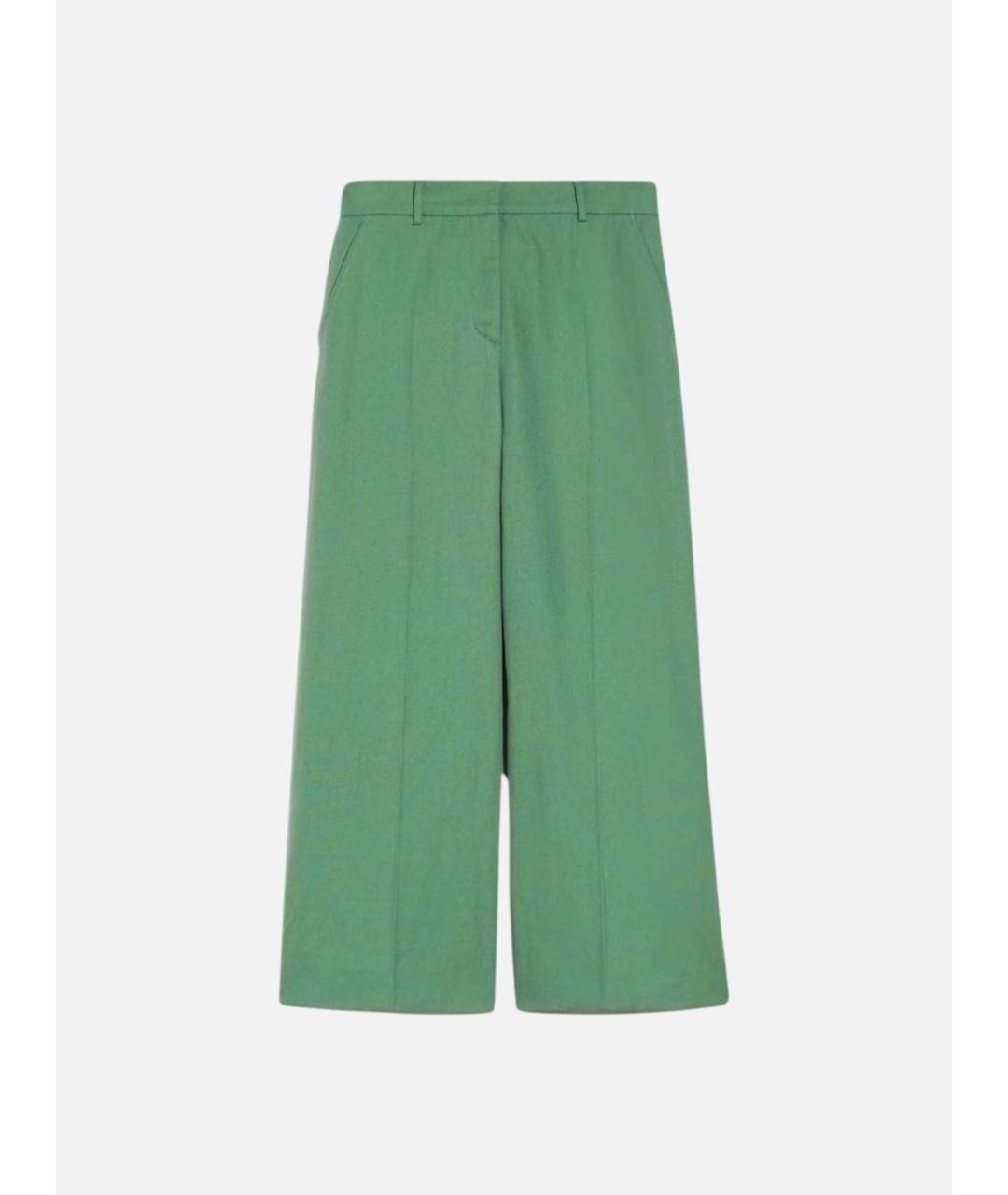 WEEKEND MAX MARA Зеленые хлопковые прямые брюки, фото 4