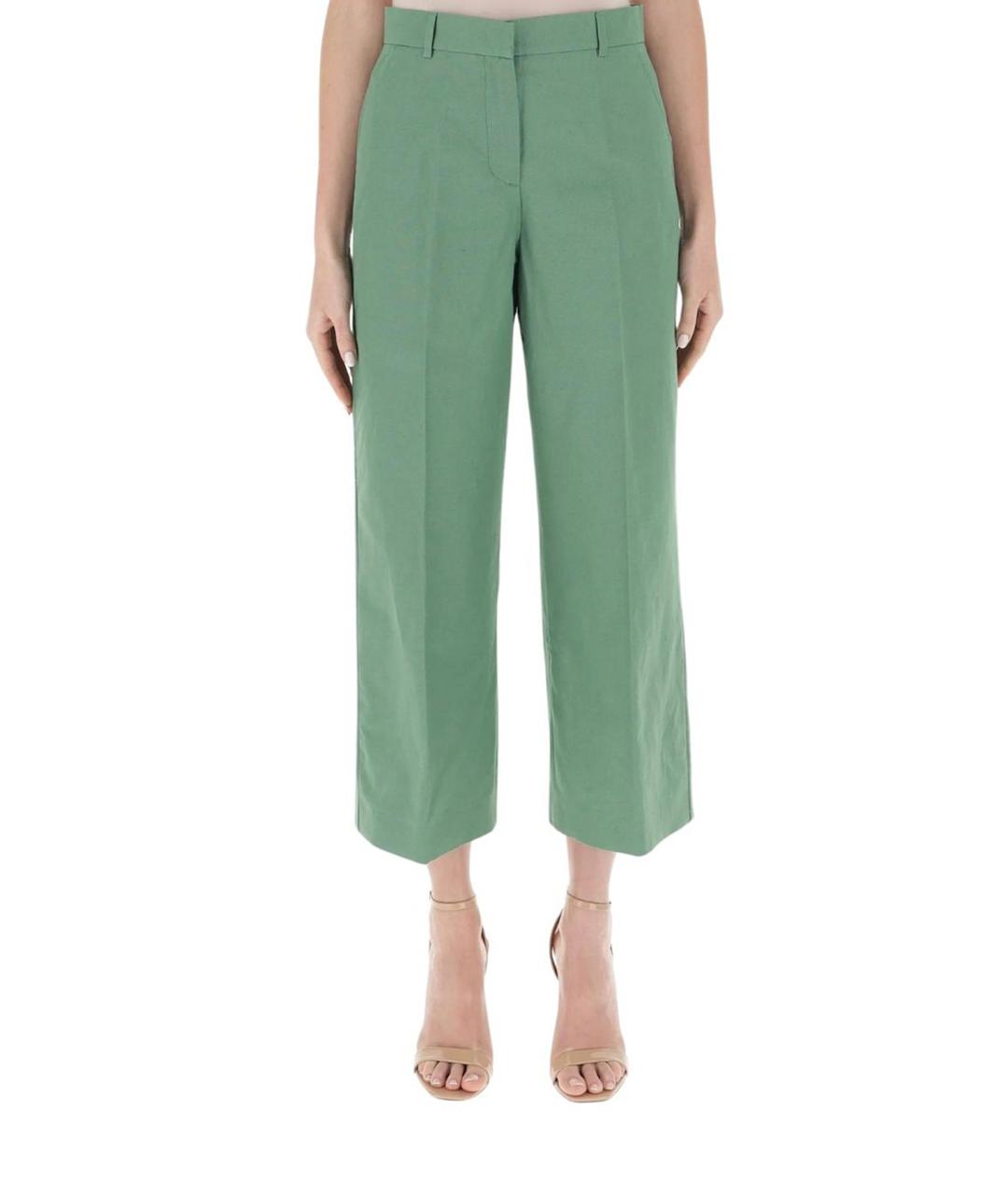 WEEKEND MAX MARA Зеленые хлопковые прямые брюки, фото 2
