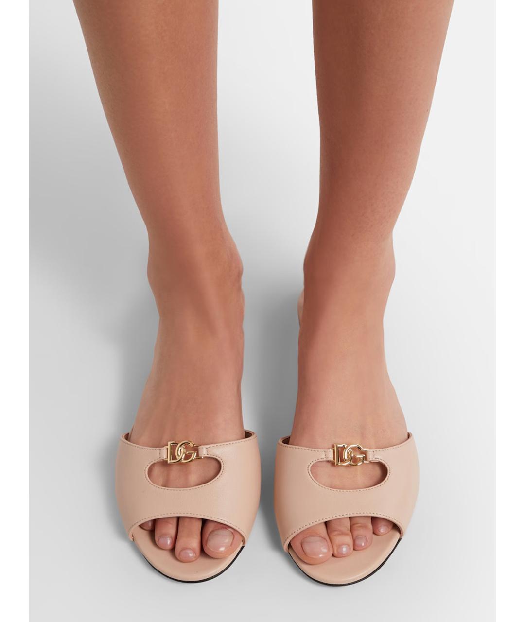 DOLCE&GABBANA Розовые кожаные шлепанцы, фото 3