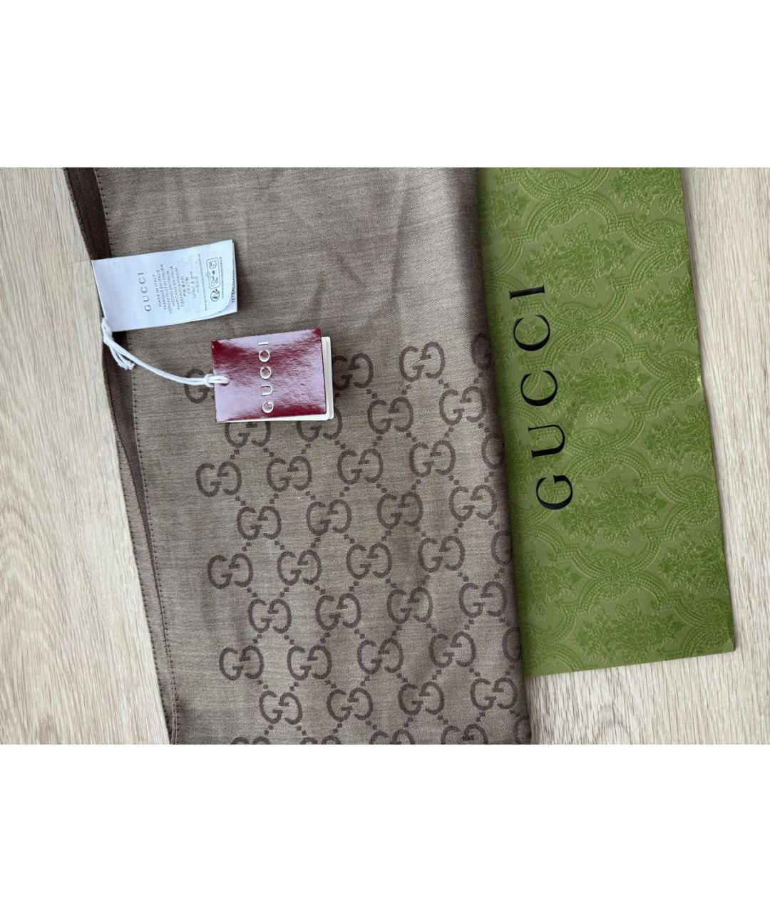 GUCCI Коричневый шерстяной шарф, фото 2