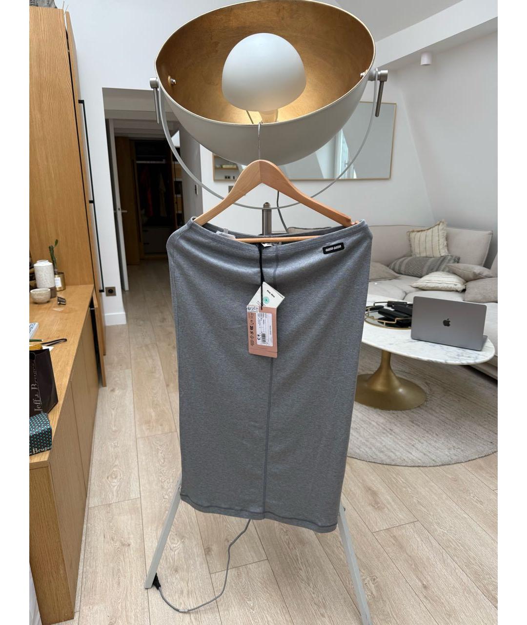 MIU MIU Серая шелковая юбка миди, фото 3