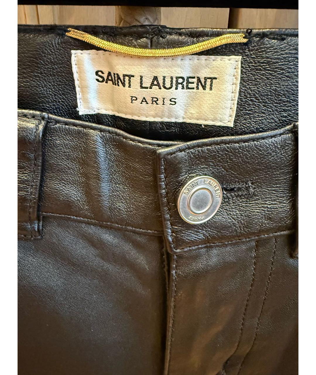 SAINT LAURENT Черные кожаные брюки узкие, фото 3