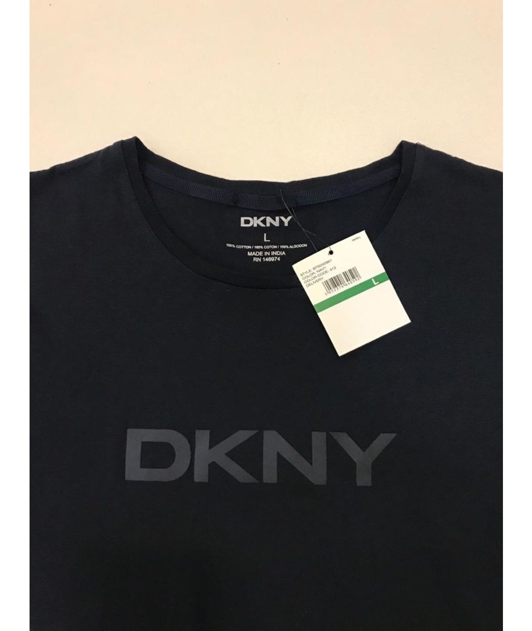 DKNY Темно-синяя хлопковая футболка, фото 3