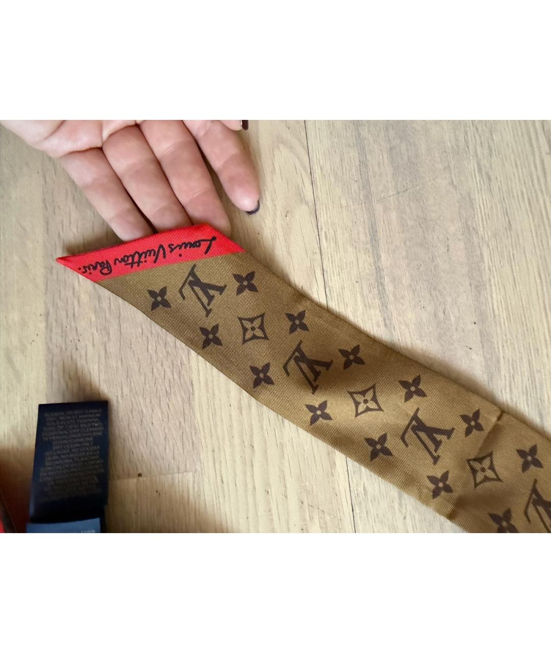 LOUIS VUITTON Коричневый шелковый платок, фото 5