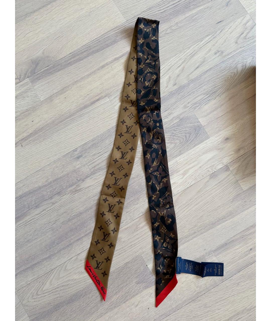 LOUIS VUITTON Коричневый шелковый платок, фото 2