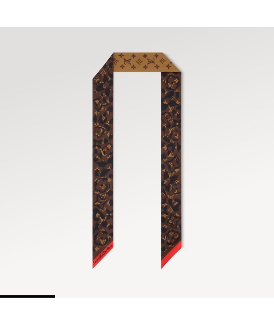 LOUIS VUITTON Коричневый шелковый платок, фото 8