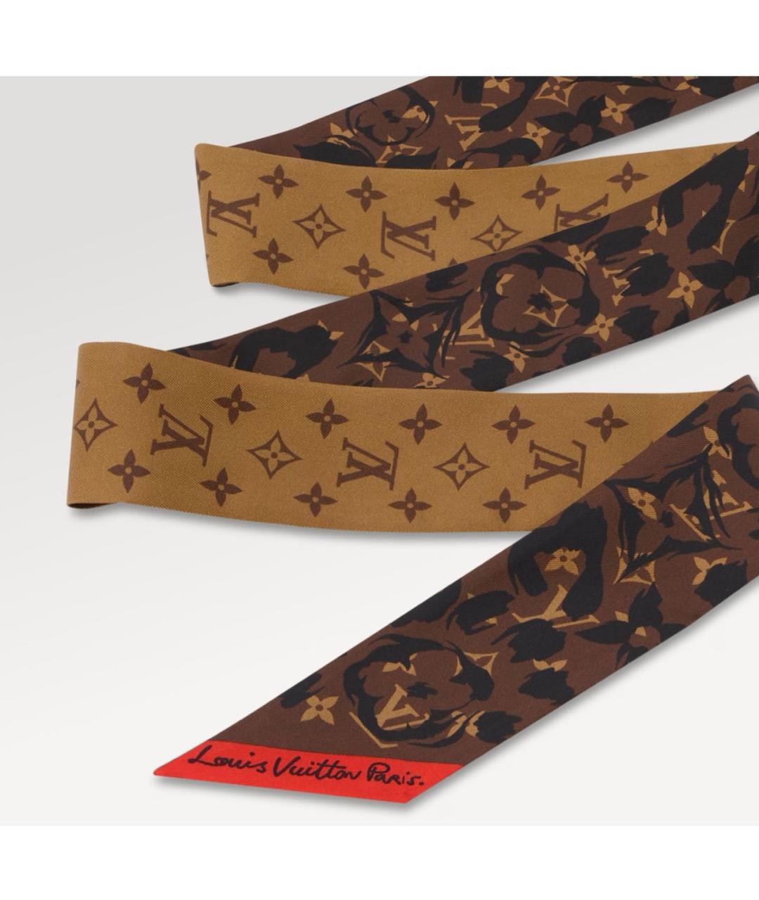 LOUIS VUITTON Коричневый шелковый платок, фото 7