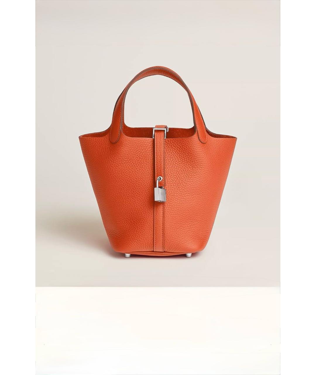 HERMES Оранжевая кожаная сумка с короткими ручками, фото 3