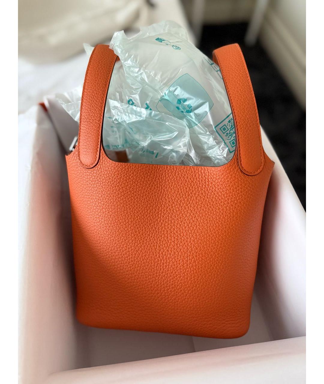 HERMES Оранжевая кожаная сумка с короткими ручками, фото 2