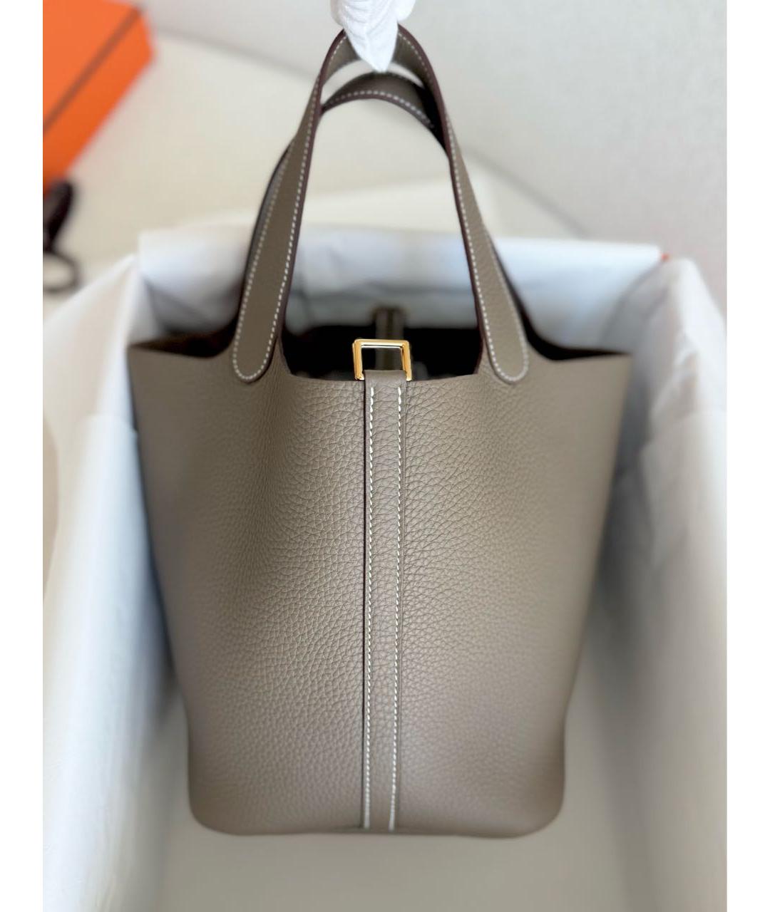 HERMES Коричневая кожаная сумка с короткими ручками, фото 2