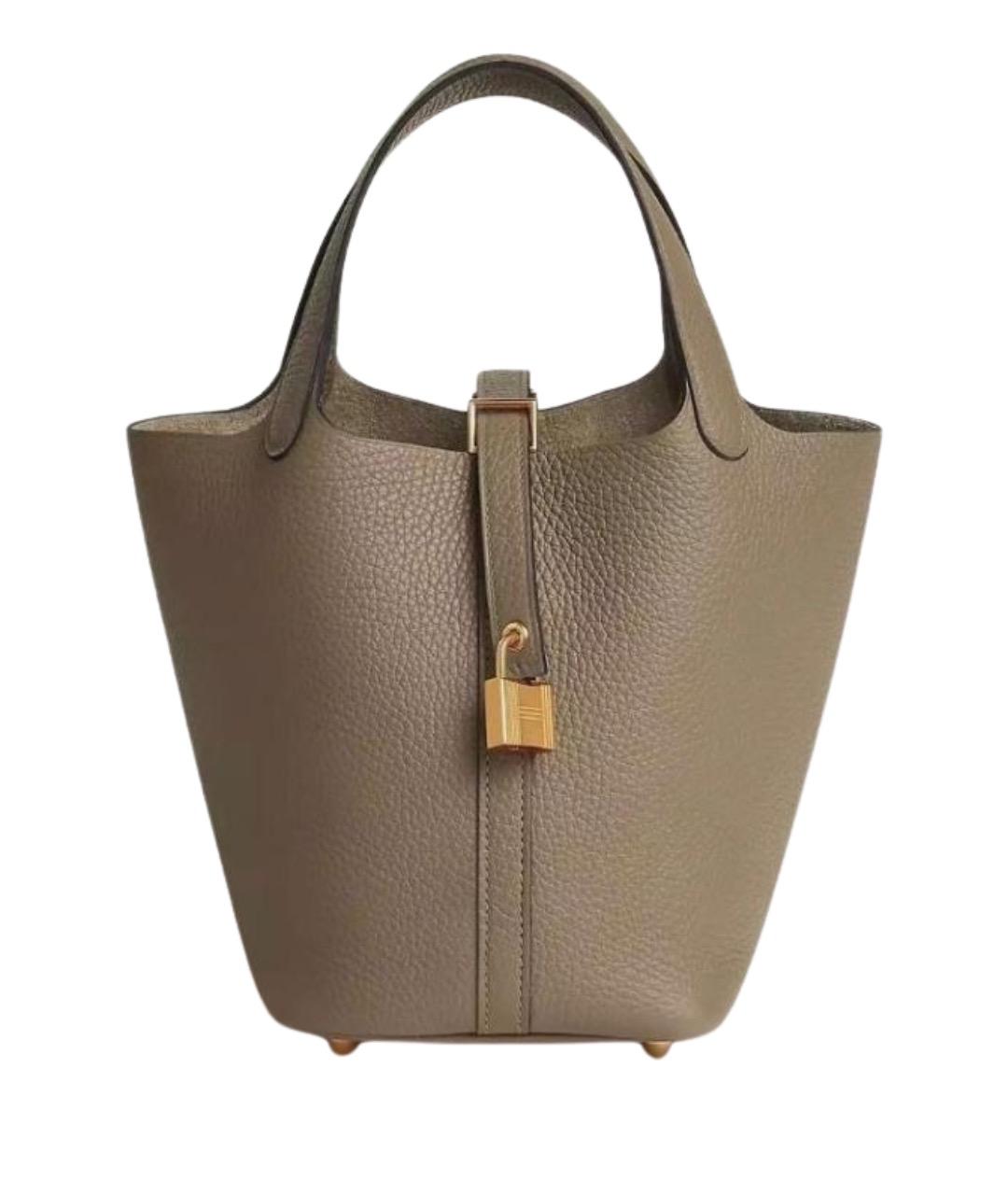 HERMES Коричневая кожаная сумка с короткими ручками, фото 1