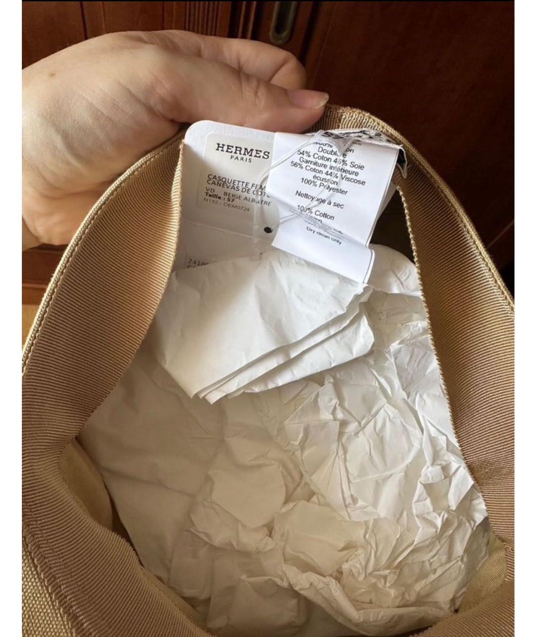 HERMES Бежевая хлопковая кепка, фото 3