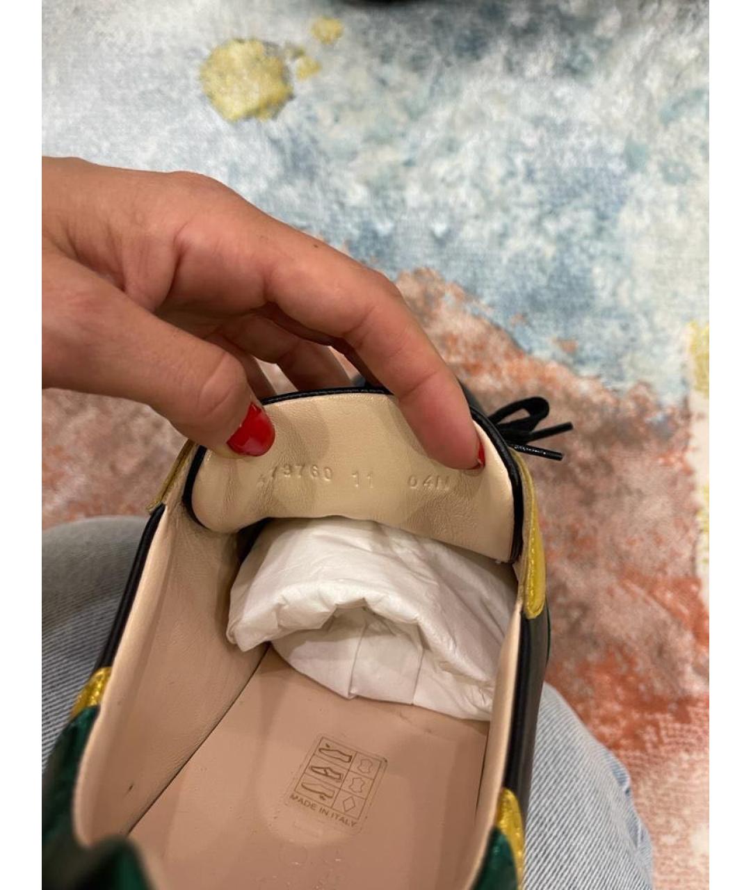 GUCCI Черные кожаные низкие кроссовки / кеды, фото 4