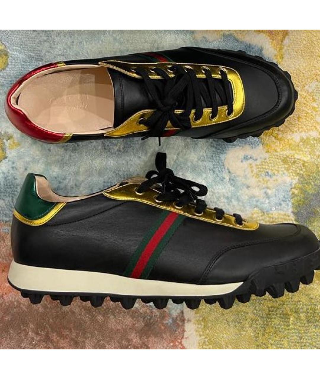 GUCCI Черные кожаные низкие кроссовки / кеды, фото 3