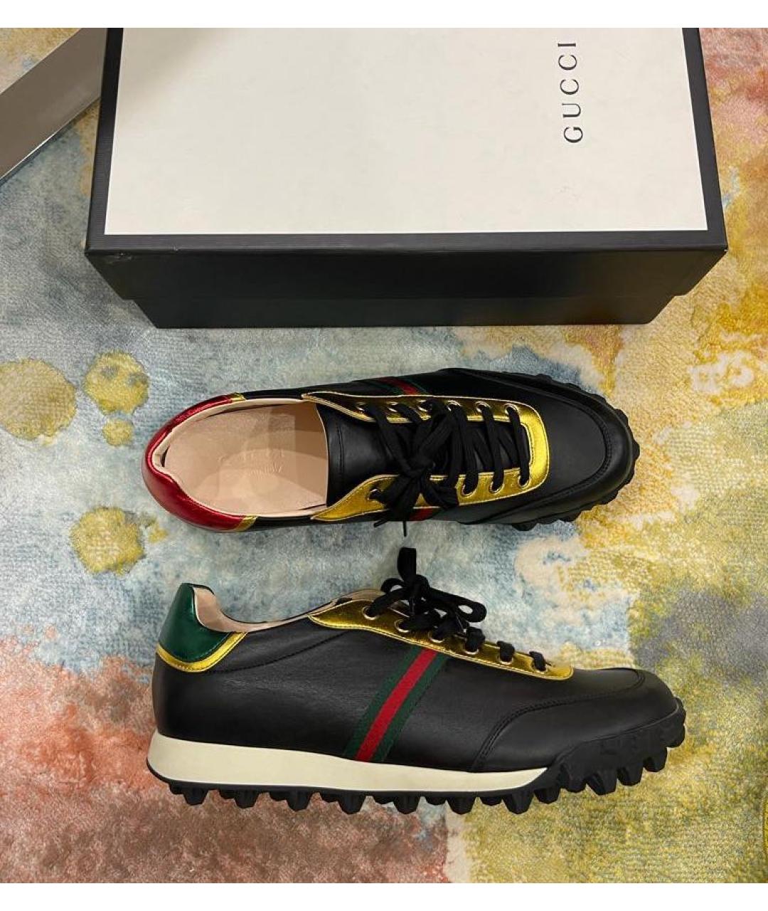 GUCCI Черные кожаные низкие кроссовки / кеды, фото 5