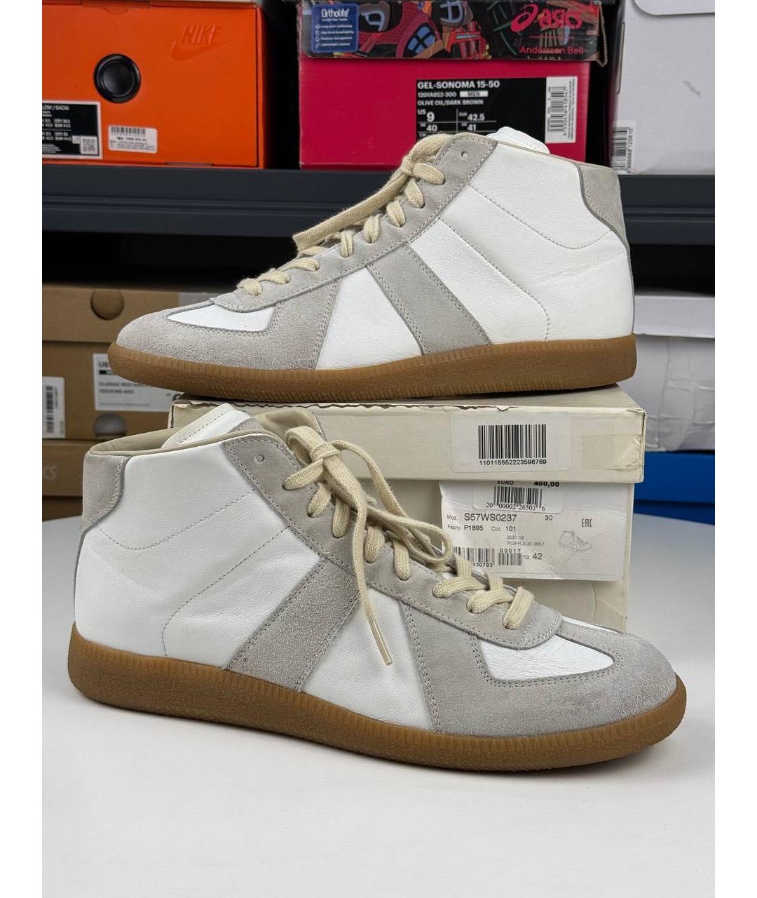 MAISON MARGIELA Белые кожаные высокие кроссовки / кеды, фото 9