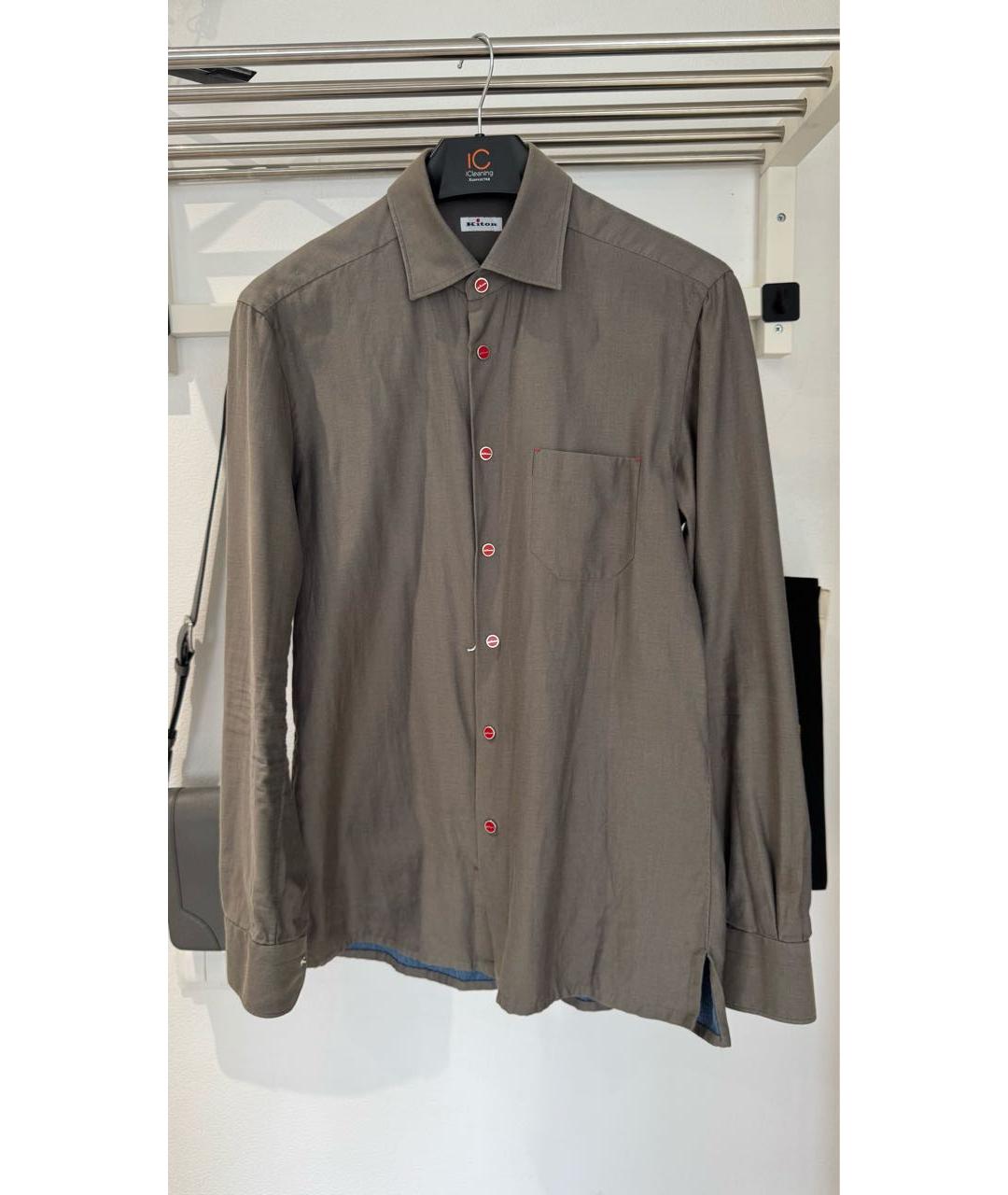 KITON Хаки хлопковая кэжуал рубашка, фото 9