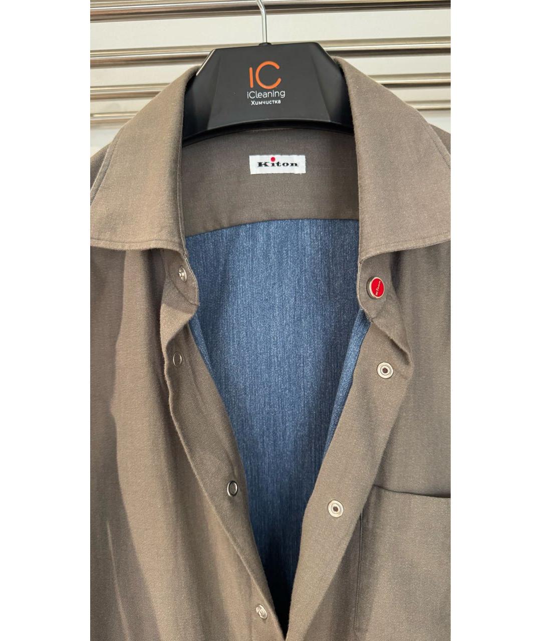 KITON Хаки хлопковая кэжуал рубашка, фото 3