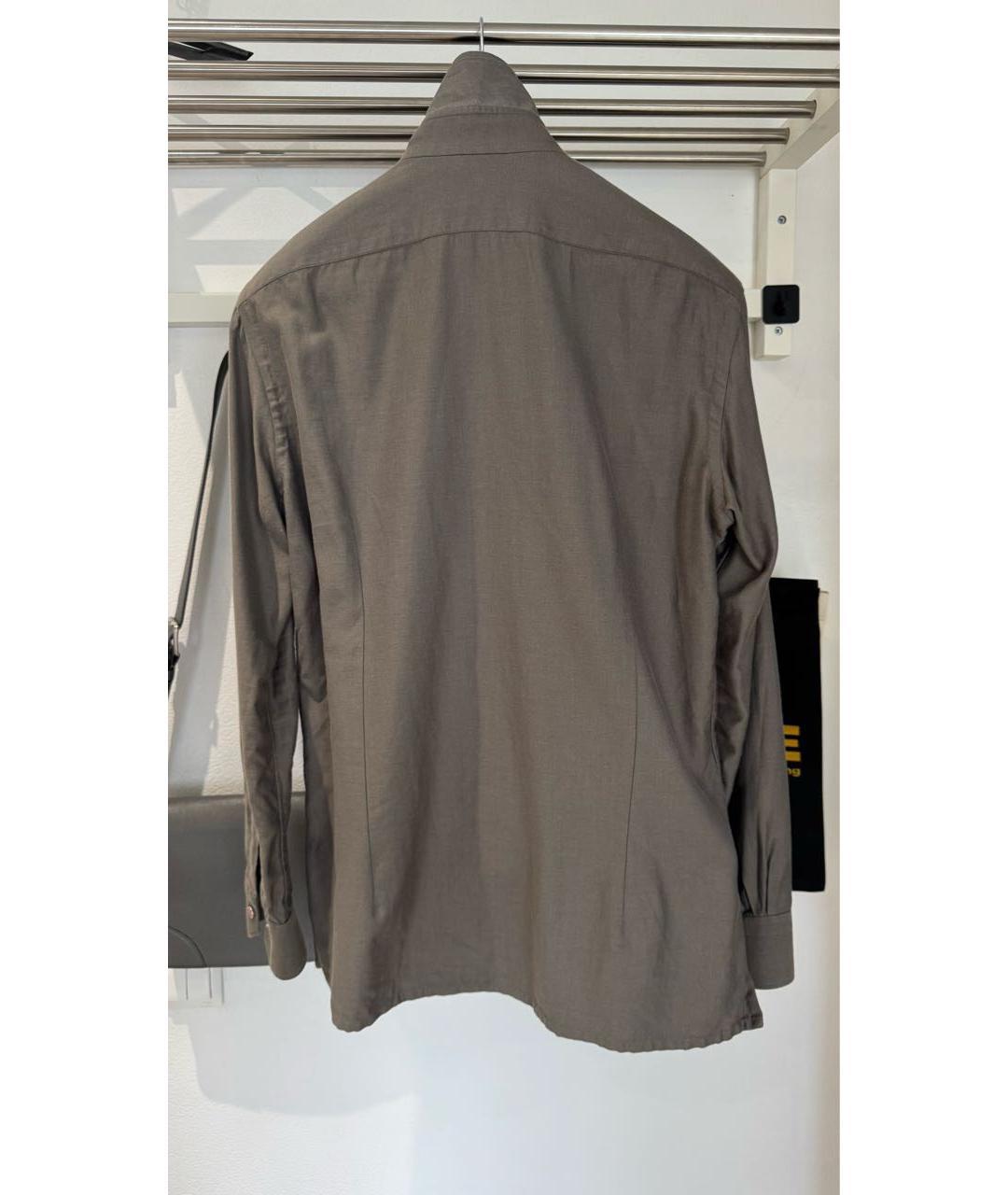 KITON Хаки хлопковая кэжуал рубашка, фото 2