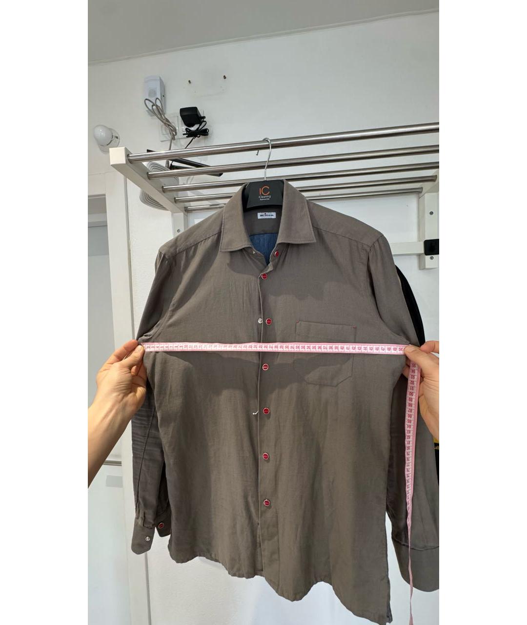 KITON Хаки хлопковая кэжуал рубашка, фото 8