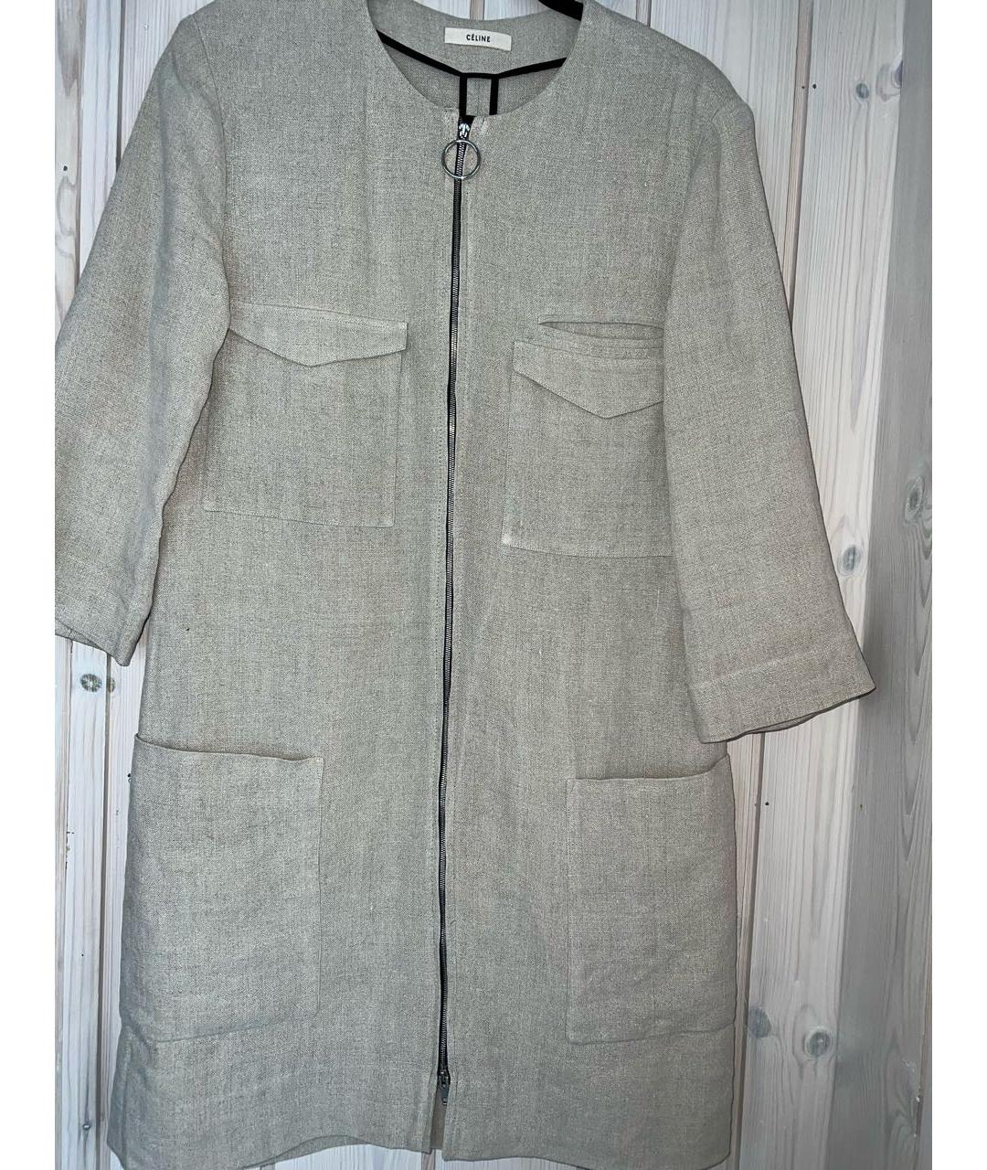 CELINE Бежевый льняной жакет/пиджак, фото 7