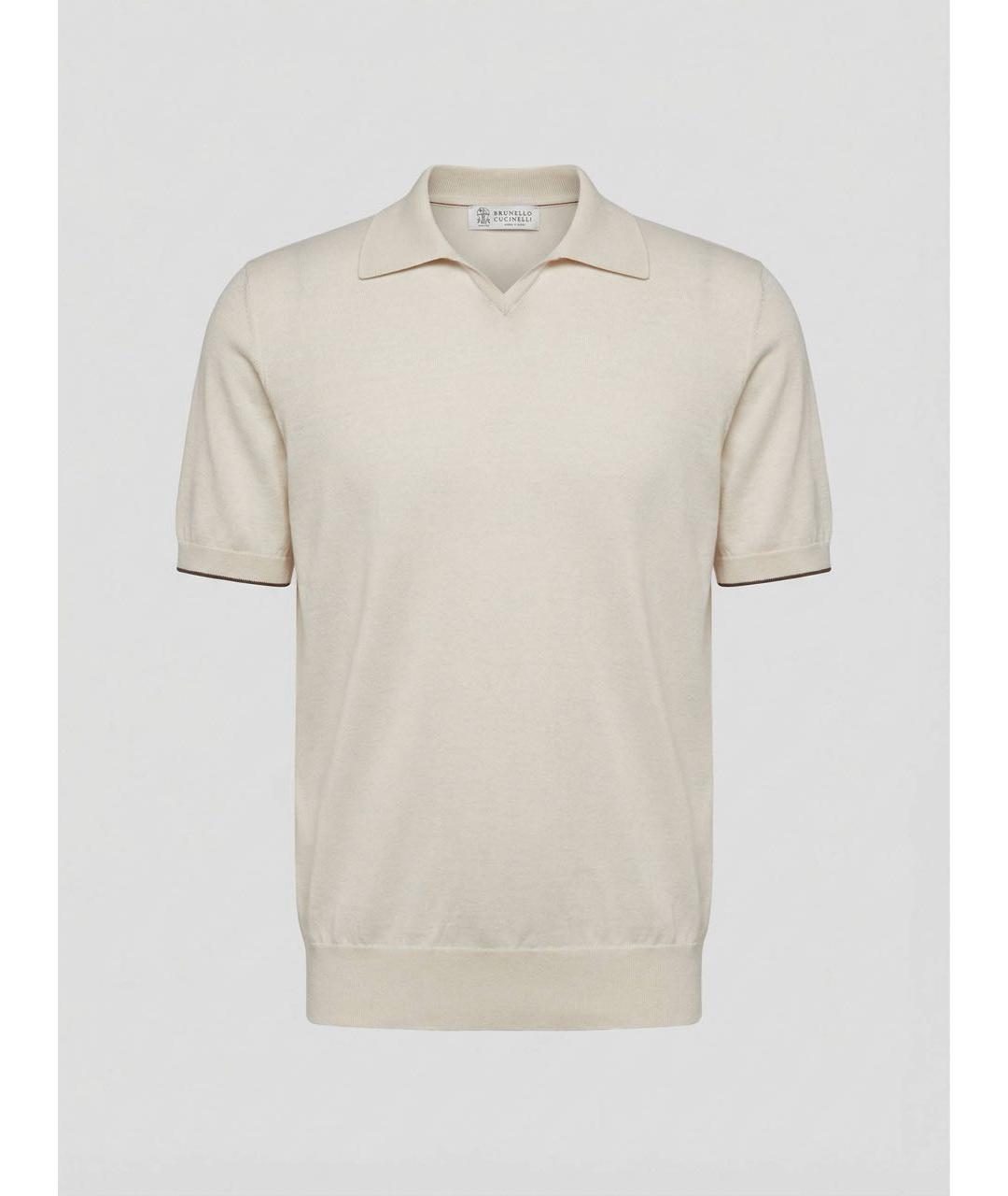 BRUNELLO CUCINELLI Бежевое хлопковое поло с коротким рукавом, фото 9