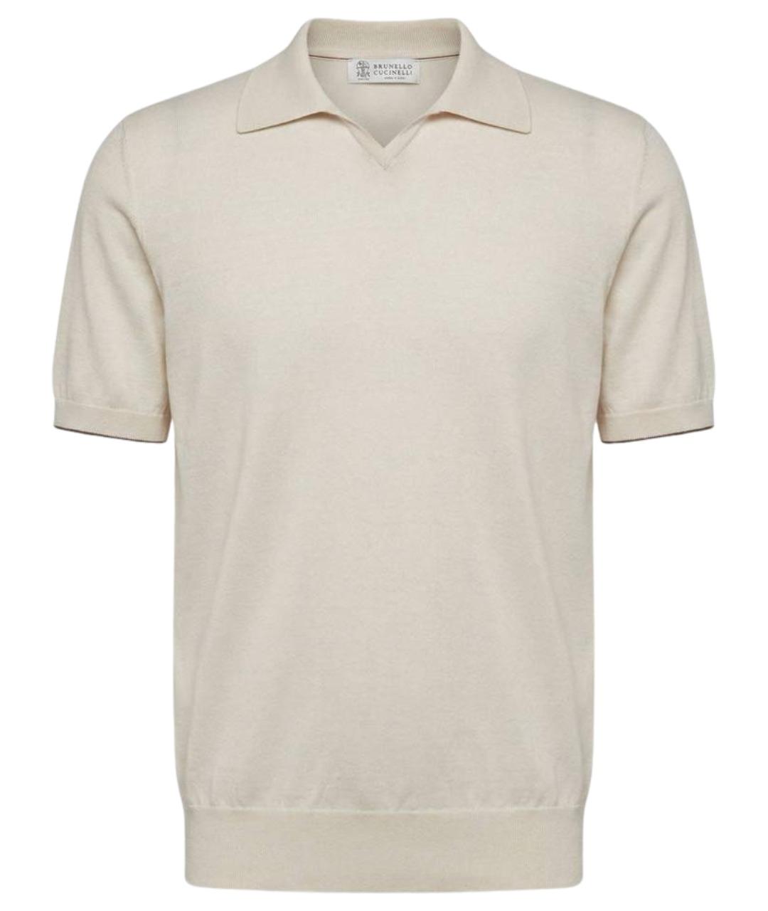 BRUNELLO CUCINELLI Бежевое хлопковое поло с коротким рукавом, фото 1
