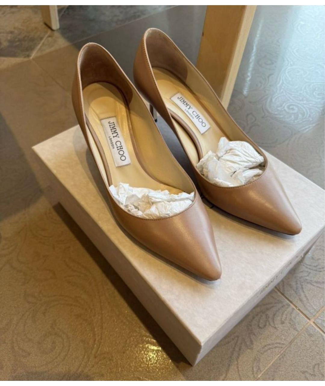 JIMMY CHOO Бежевые кожаные туфли, фото 5