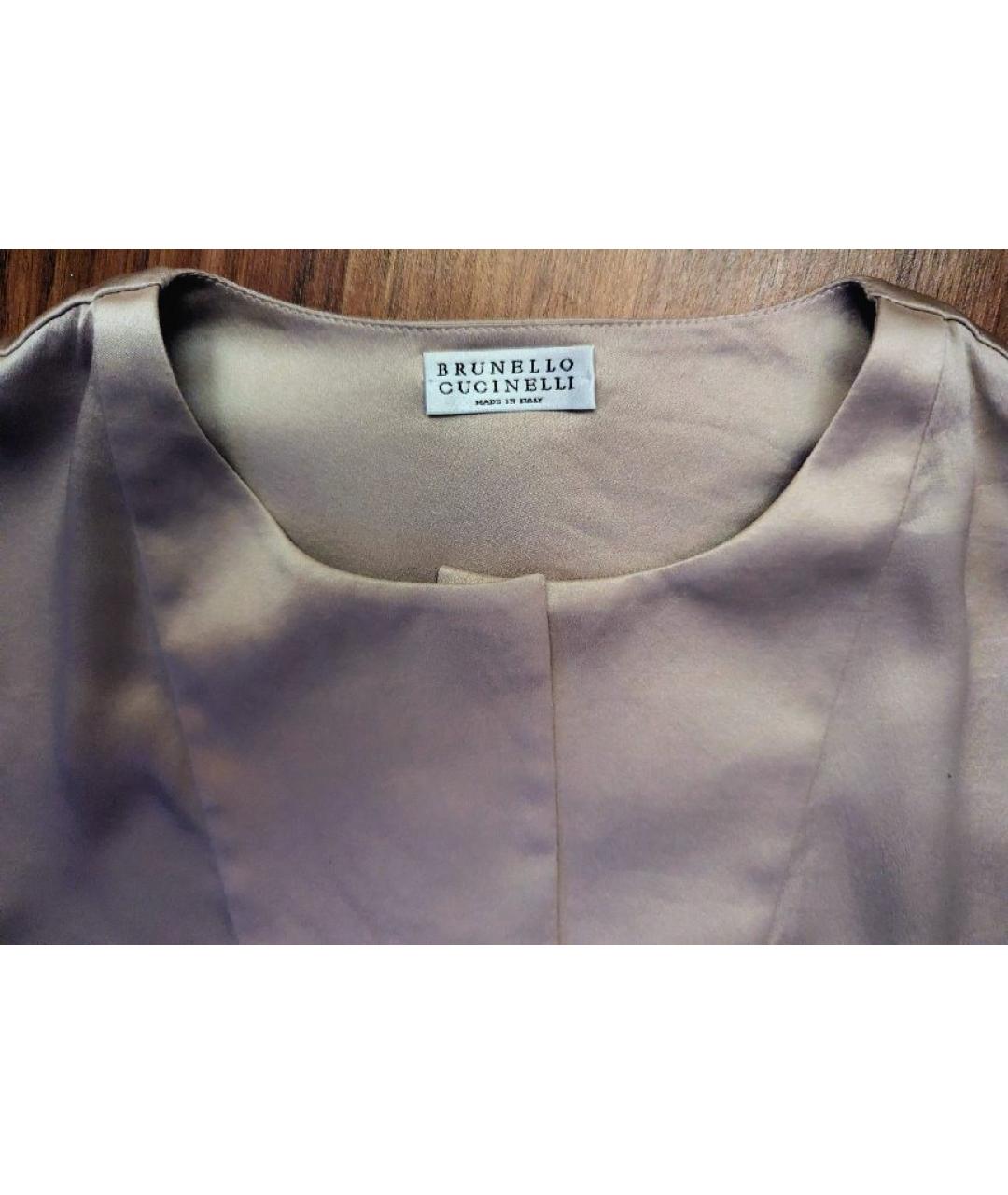 BRUNELLO CUCINELLI Бежевая шелковая блузы, фото 3