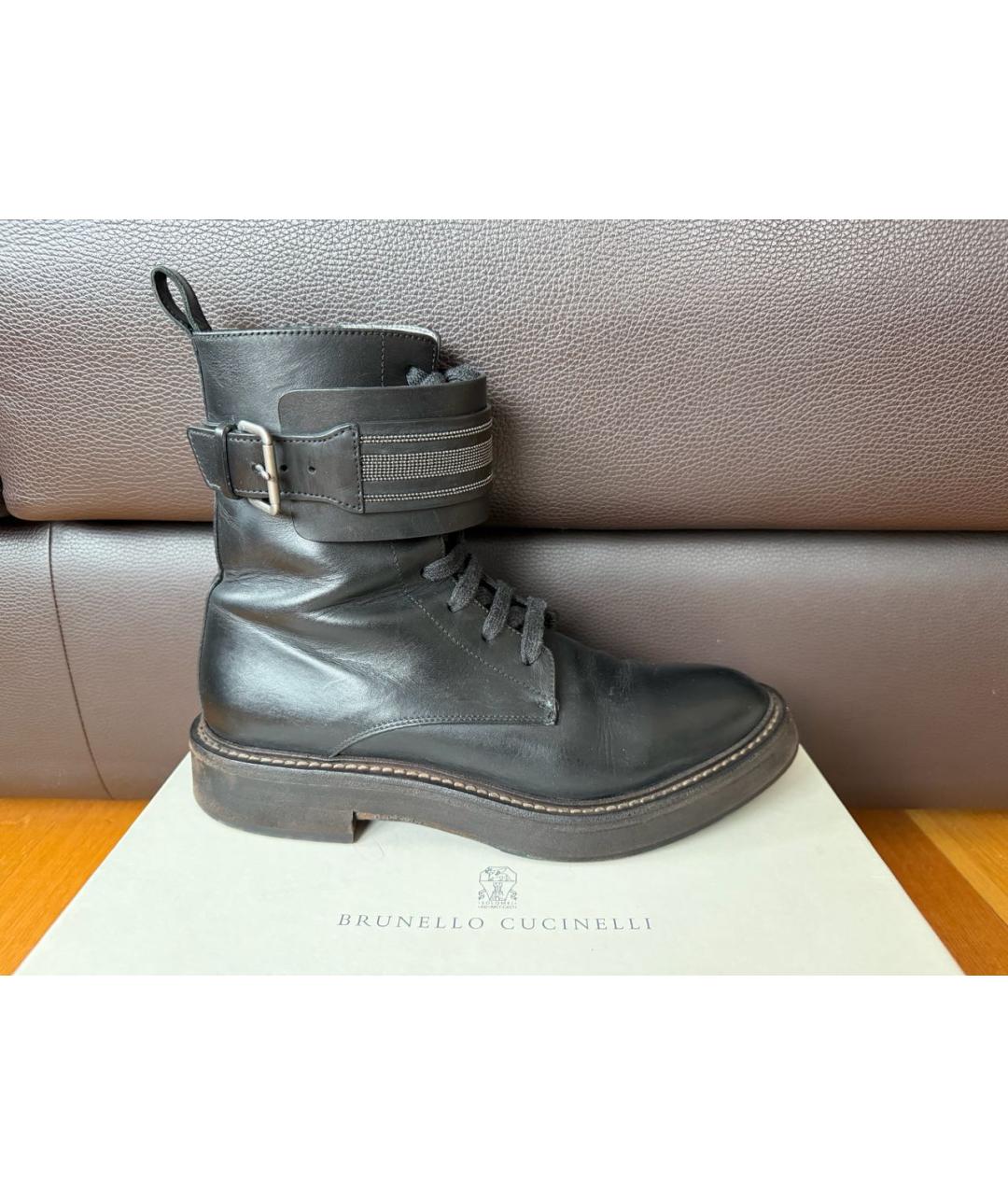 BRUNELLO CUCINELLI Черные кожаные ботинки, фото 9